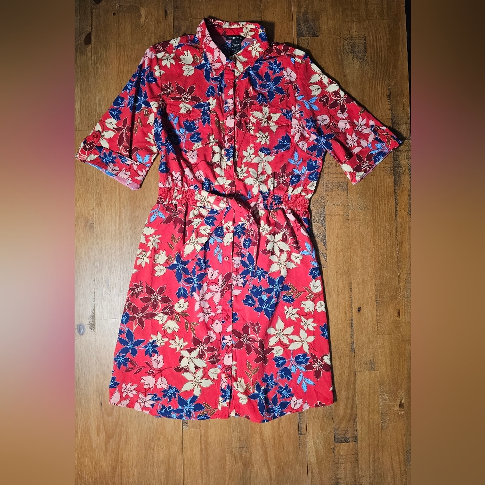 Red floral mini dress